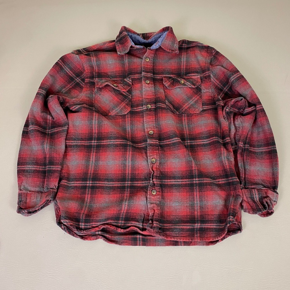 Jachs MFG Flannel Shirt Shacket Men's Size Large Red Black Grey Plaid  Button Up